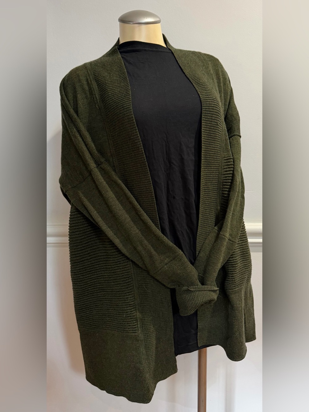 Lululemon Lulu 100% Merino Wool Green Open Front Cardigan Sweater Sz 10 Woman